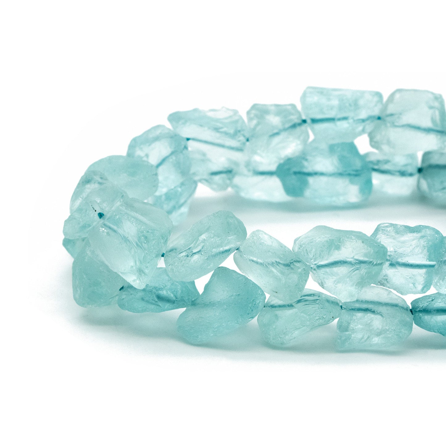 Clear Blue Sea Glass Rough Beads, Full 15.5 inch strands (TR-053)
