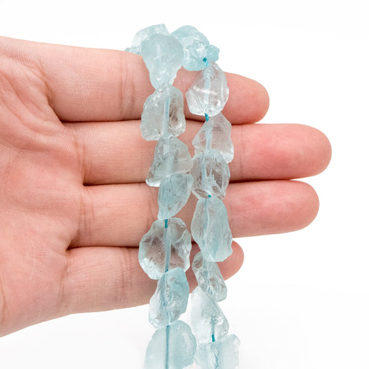 Clear Blue Sea Glass Rough Beads, Full 15.5 inch strands (TR-053)