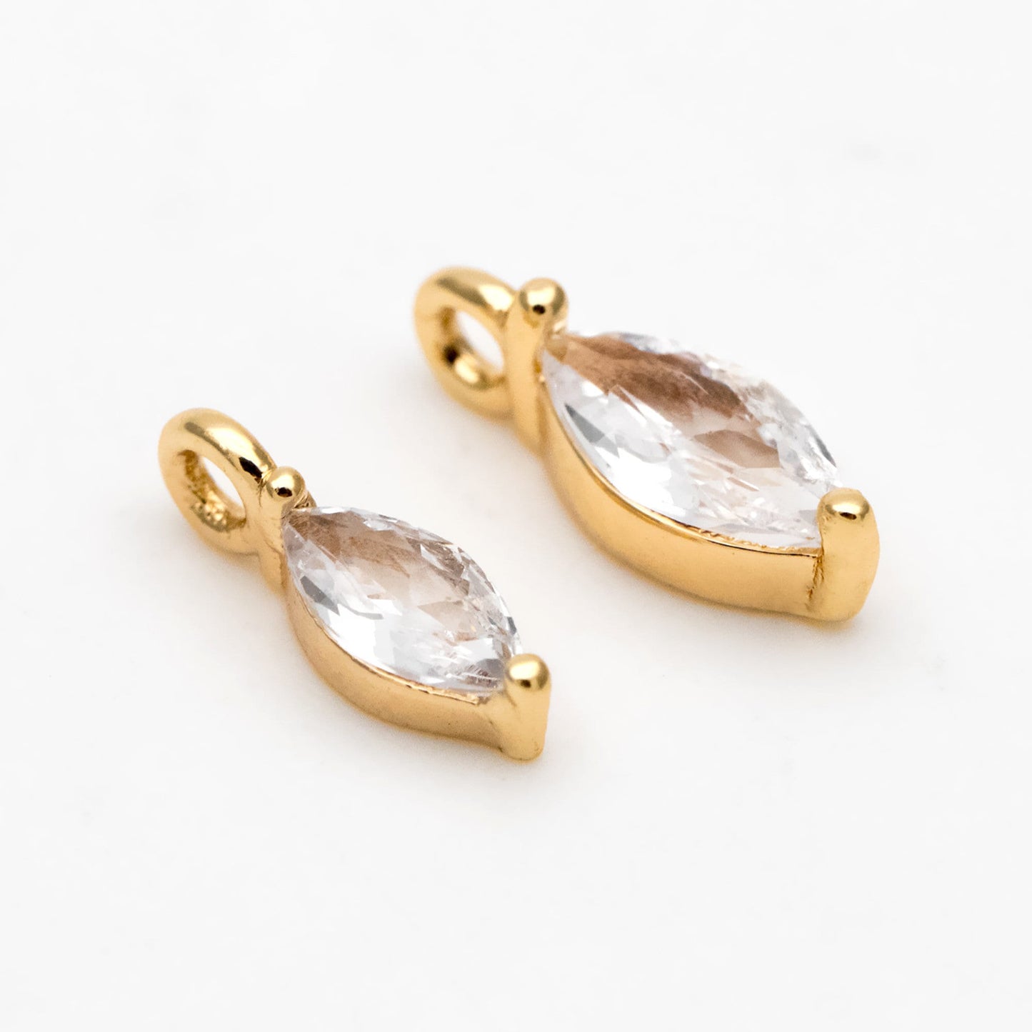 10pcs CZ pave Gold/ Silver tone Tiny Gold Leaf Charm, Gold/ Rhodium plated Brass, Horse Eye Charm (GB-1023)