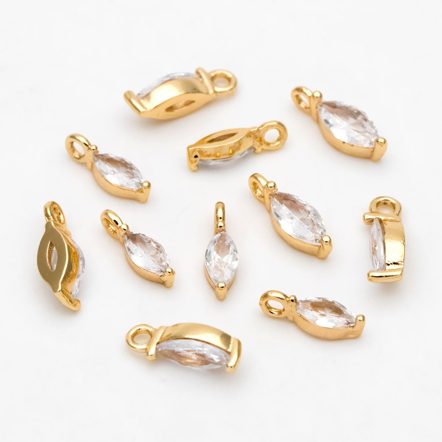 10pcs CZ pave Gold/ Silver tone Tiny Gold Leaf Charm, Gold/ Rhodium plated Brass, Horse Eye Charm (GB-1023)