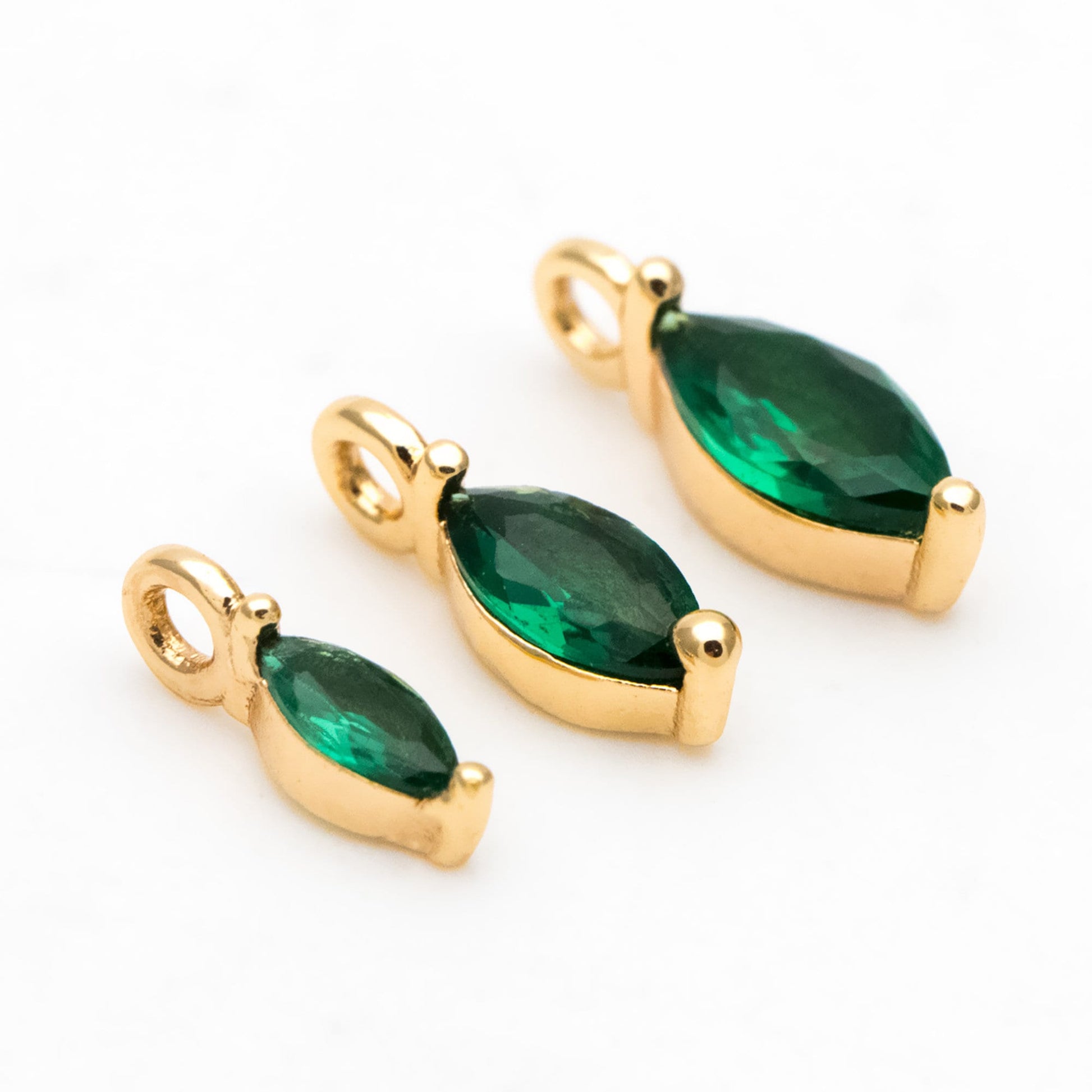 10pcs Green Glass pave Tiny Leaf Charm, Emerald Marquise Charms (GB-3299)