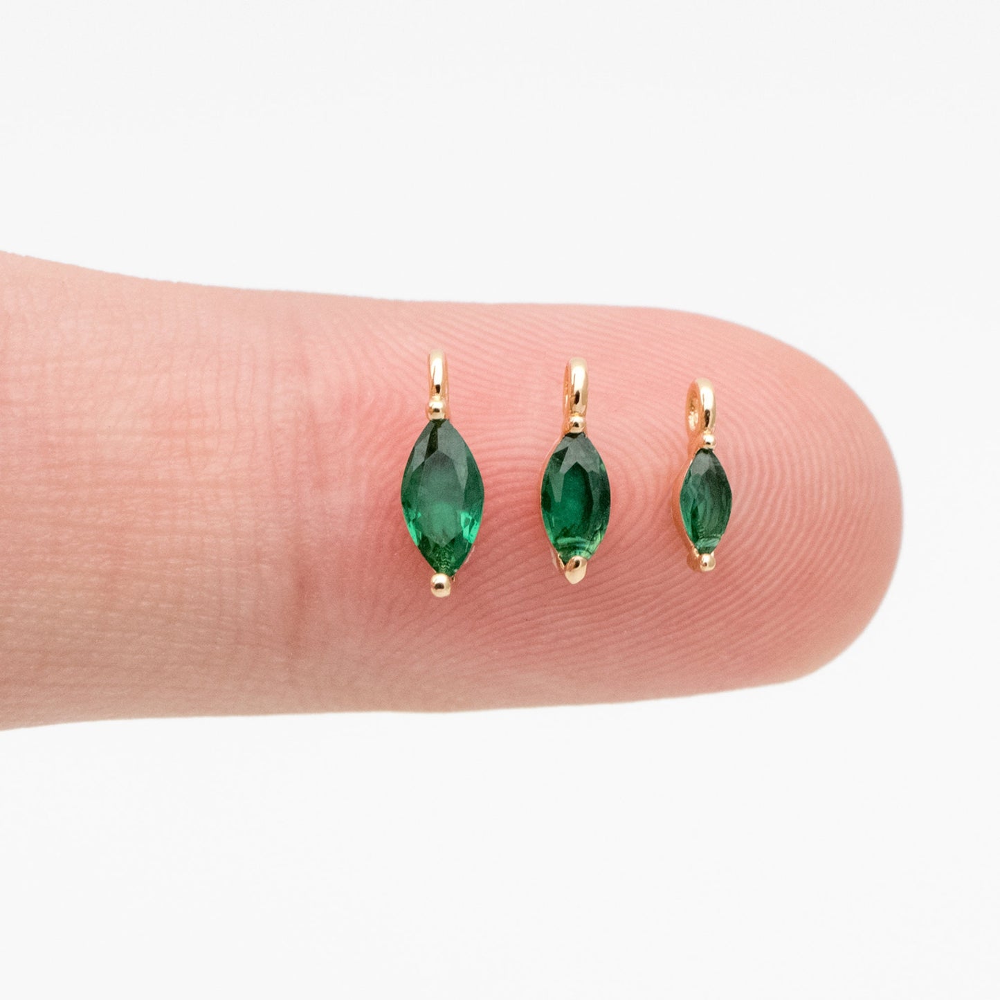 10pcs Green Glass pave Tiny Leaf Charm, Emerald Marquise Charms (GB-3299)