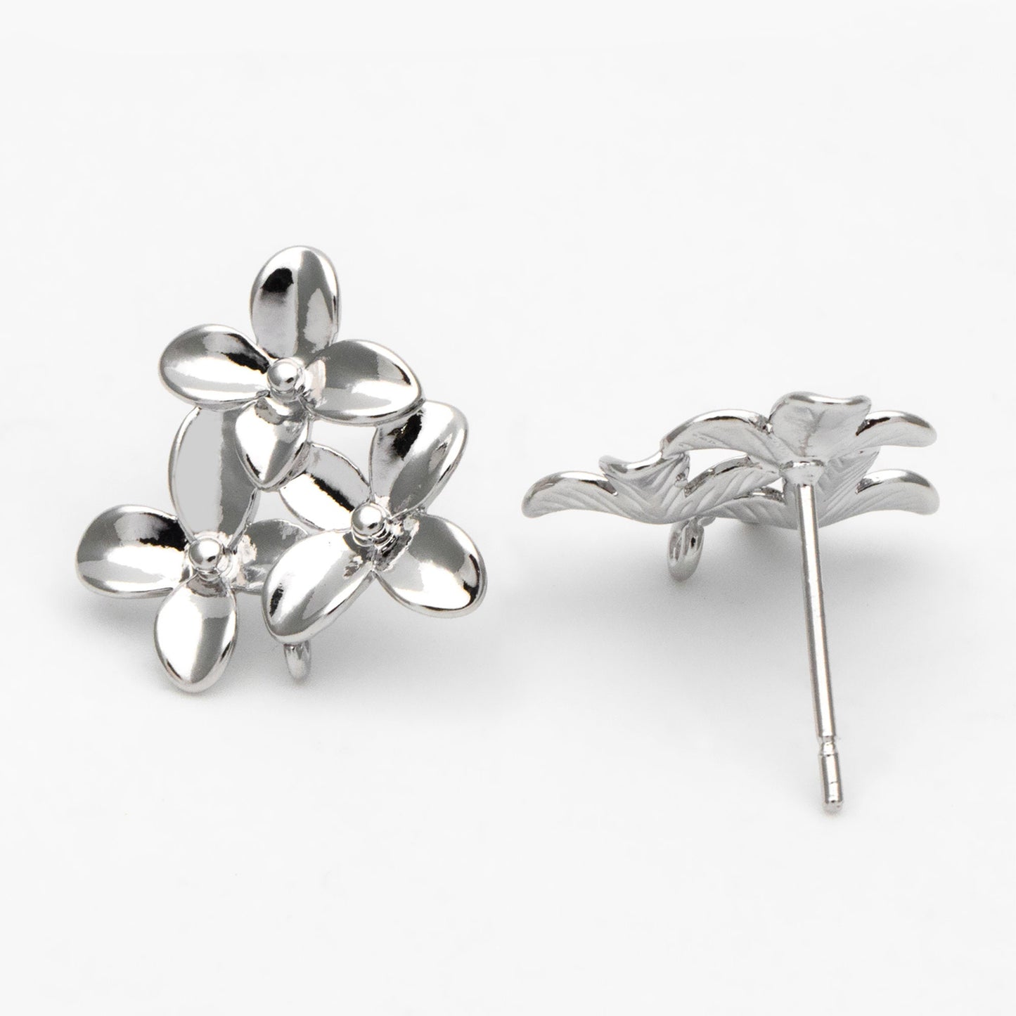 10pcs Gold/ Rhodium/ Rose Gold plated Brass Flower Earring with Loop, 14mm Floral Stud Earring (GB-956)