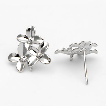 10pcs Gold/ Rhodium/ Rose Gold plated Brass Flower Earring with Loop, 14mm Floral Stud Earring (GB-956)
