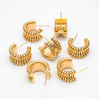 4pcs Gold Round Circle Ear Posts 18mm, Gold plated Brass, Geometric Hoop Stud Earrings (GB-3341)
