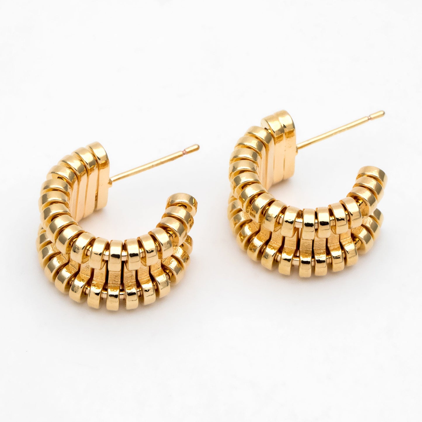4pcs Gold Round Circle Ear Posts 18mm, Gold plated Brass, Geometric Hoop Stud Earrings (GB-3341)