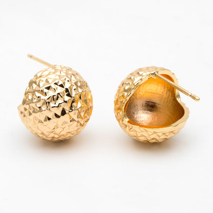 4pcs Gold Ball Ear Posts 14mm, Real Gold plated Brass, Round Earring Studs (GB-3342)