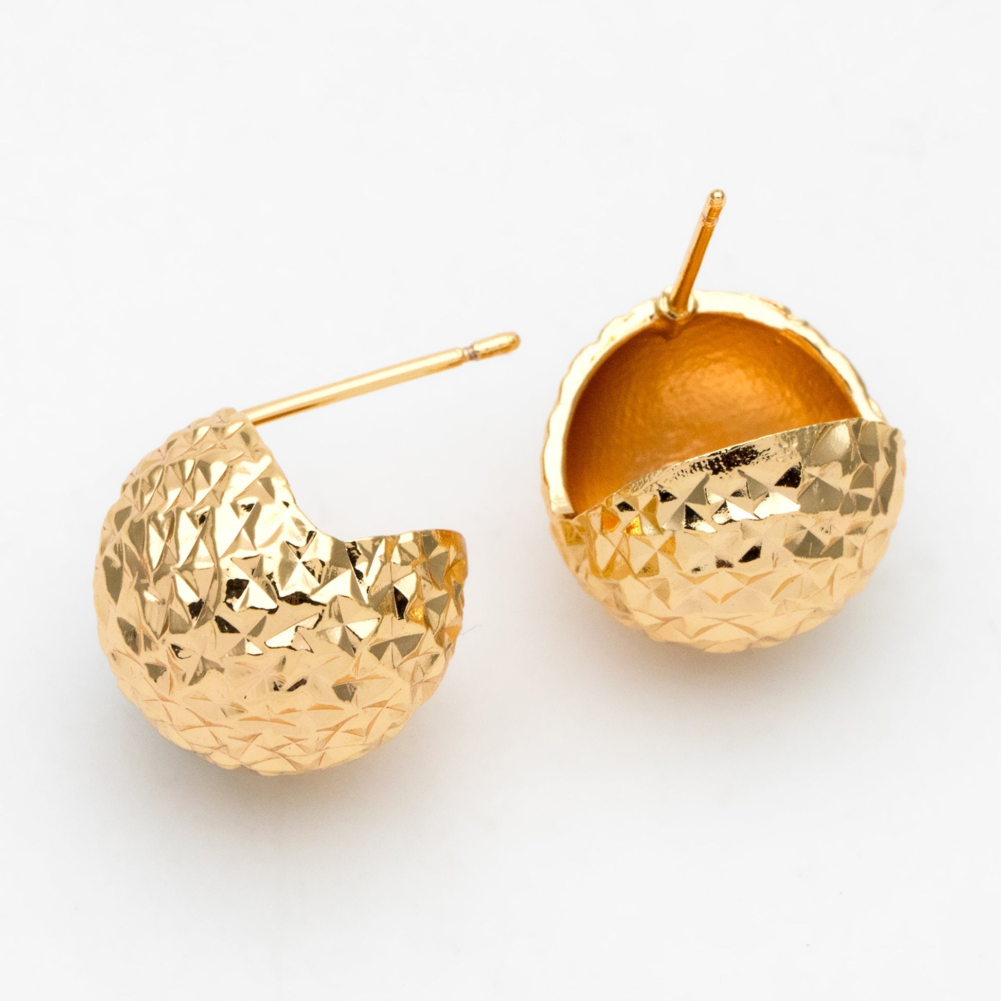 4pcs Gold Ball Ear Posts 14mm, Real Gold plated Brass, Round Earring Studs (GB-3342)