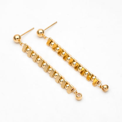4pcs Gold Triangle Bead Chain Ear Post with Ear Back, Real Gold Plated Brass Chain Earring Studs (GB-3346)