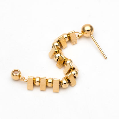 4pcs Gold Triangle Bead Chain Ear Post with Ear Back, Real Gold Plated Brass Chain Earring Studs (GB-3346)