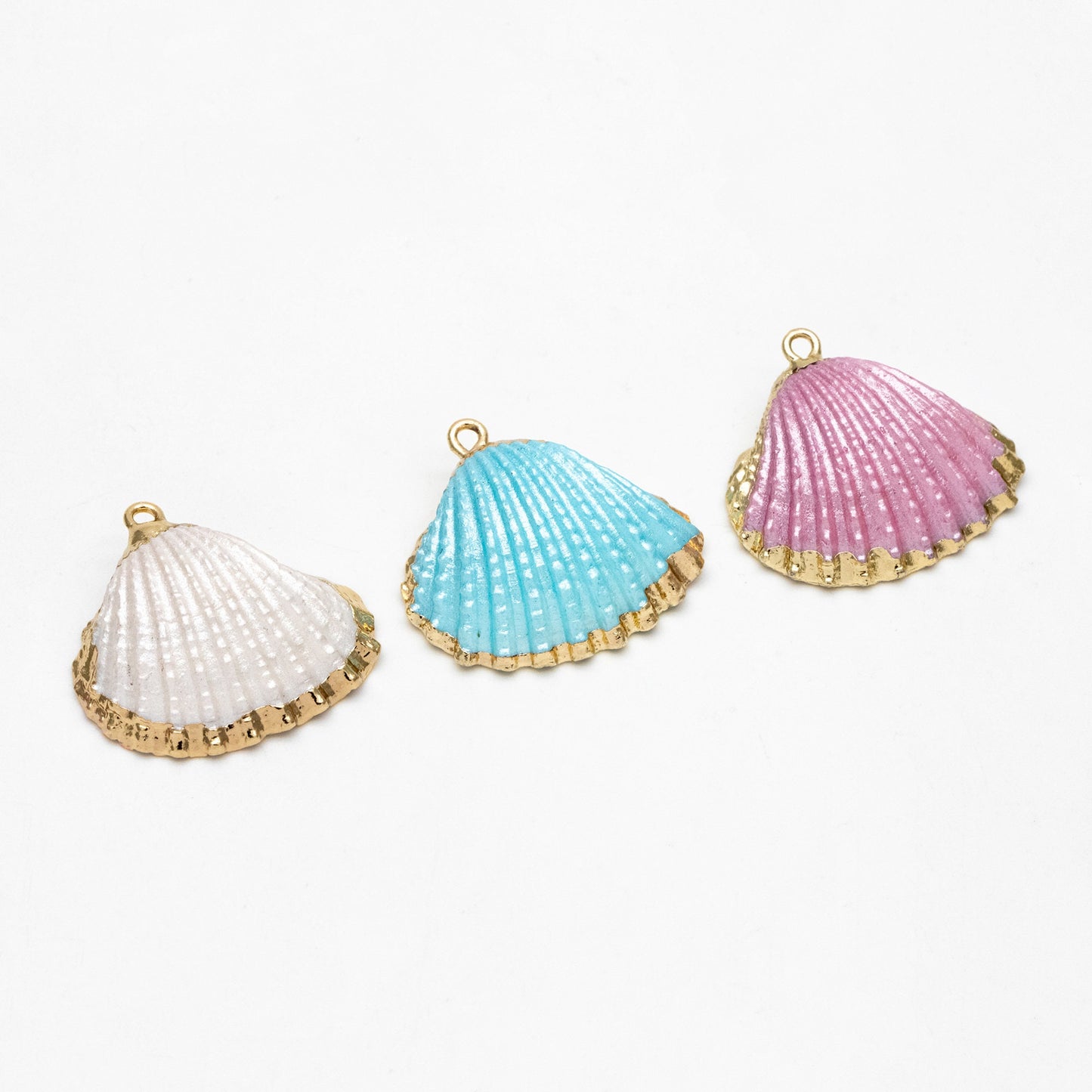 10pcs Natural Shell Charms, Gold plated Shell Pendants, White/ Aqua/ Pink (#V1388)