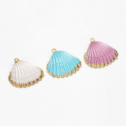 10pcs Natural Shell Charms, Gold plated Shell Pendants, White/ Aqua/ Pink (#V1388)