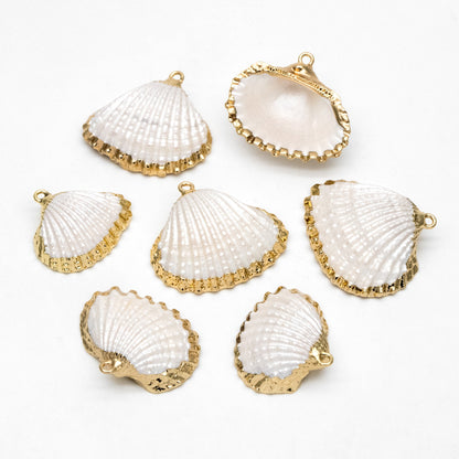 10pcs Natural Shell Charms, Gold plated Shell Pendants, White/ Aqua/ Pink (#V1388)
