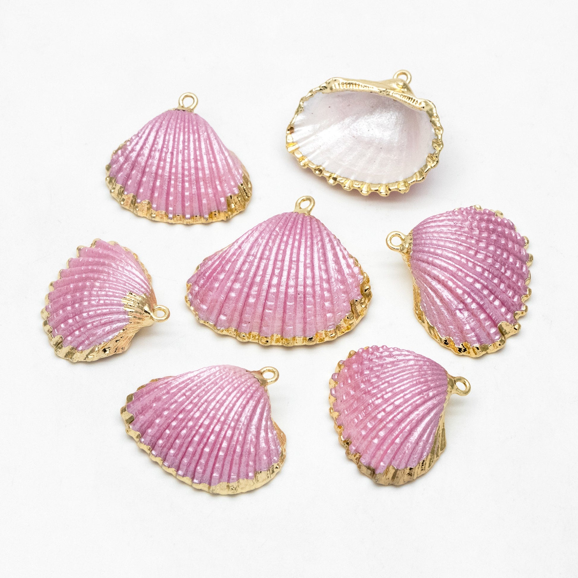 10pcs Natural Shell Charms, Gold plated Shell Pendants, White/ Aqua/ Pink (#V1388)