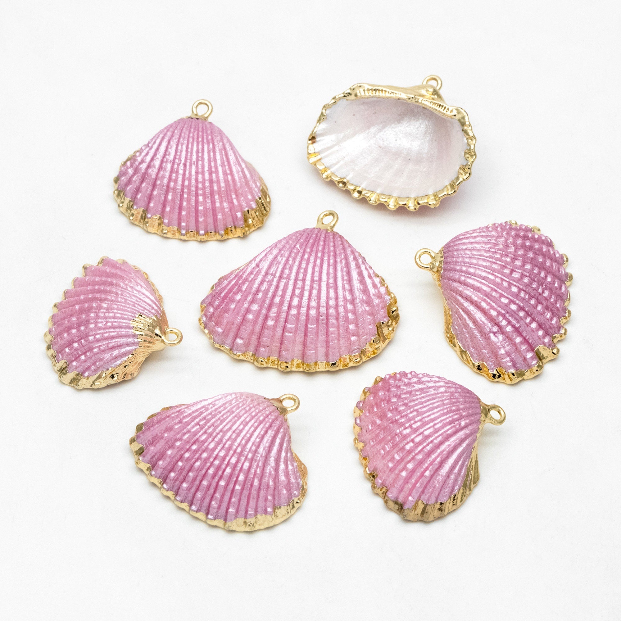 10pcs Natural Shell Charms, Gold plated Shell Pendants, White/ Aqua/ Pink (#V1388)