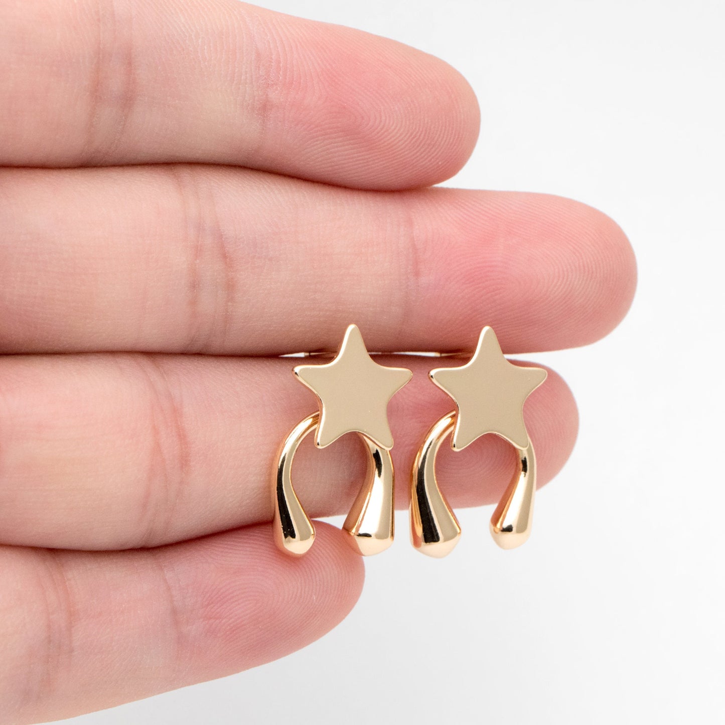 4pcs Gold Star Ear Posts, Real Gold Plated Brass, Star Stud Earrings (#GB-3348)