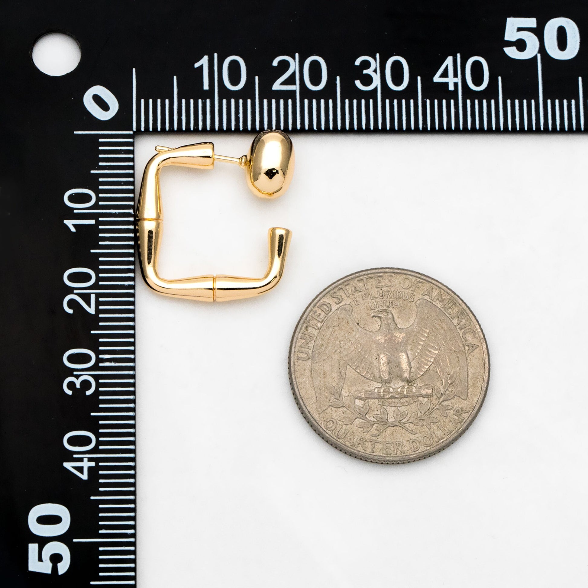 4pcs Oval Bead Ear Post with Square Ear Back, Geometric Earring Posts, 18K Gold Plated Earring Studs (GB-3349)