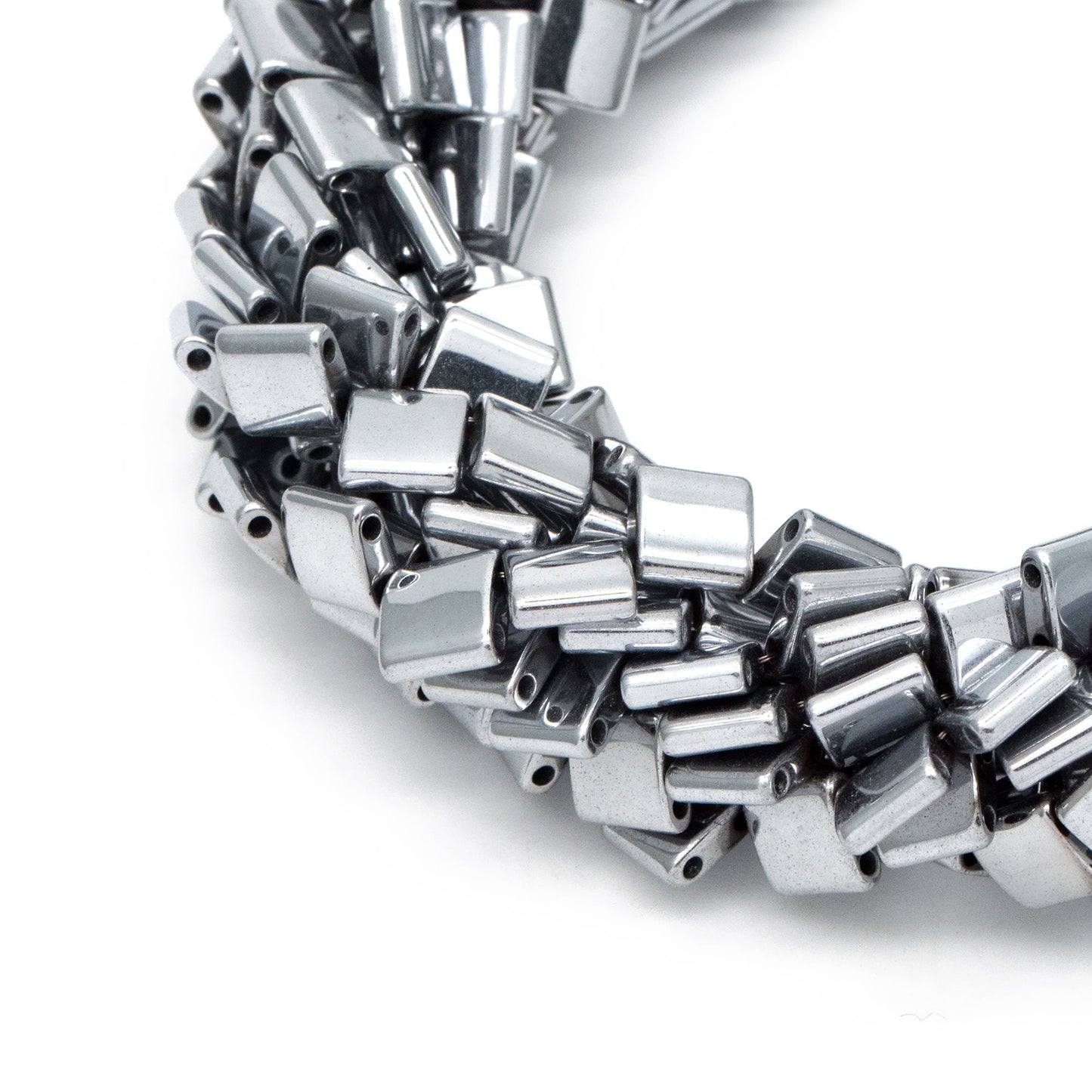 75pcs 2 Hole Beads, Tila Hematite Beads, 5mm, Perfect for Bracelets, Metallic Color (V6104)