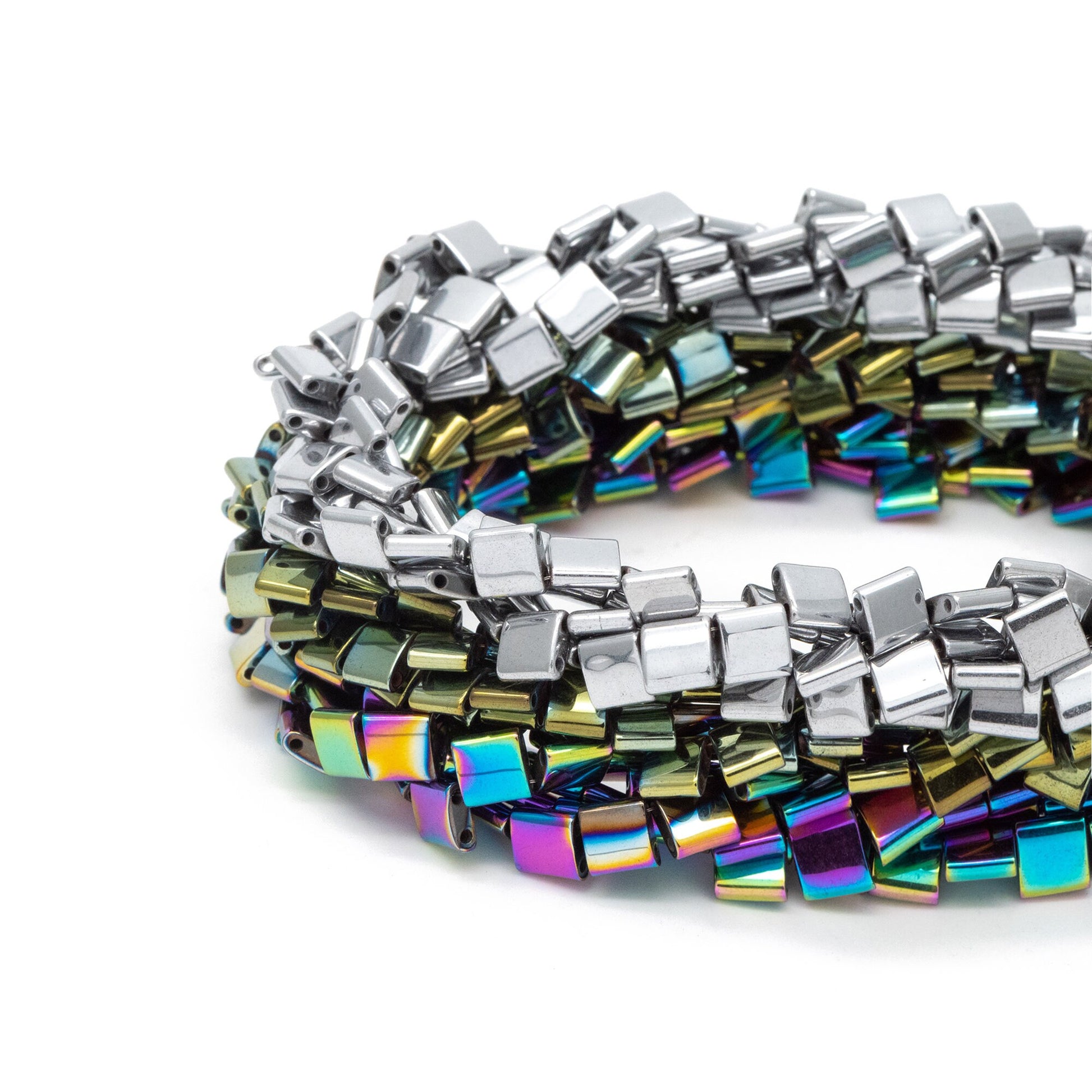 75pcs 2 Hole Beads, Tila Hematite Beads, 5mm, Perfect for Bracelets, Metallic Color (V6104)