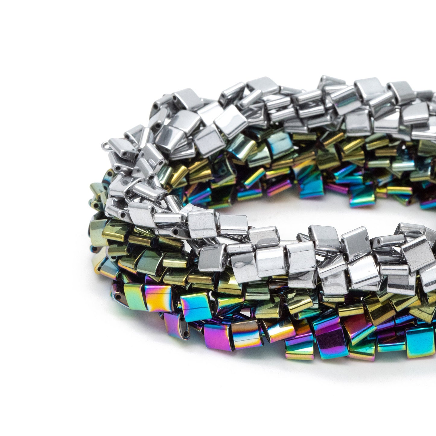 75pcs 2 Hole Beads, Tila Hematite Beads, 5mm, Perfect for Bracelets, Metallic Color (V6104)