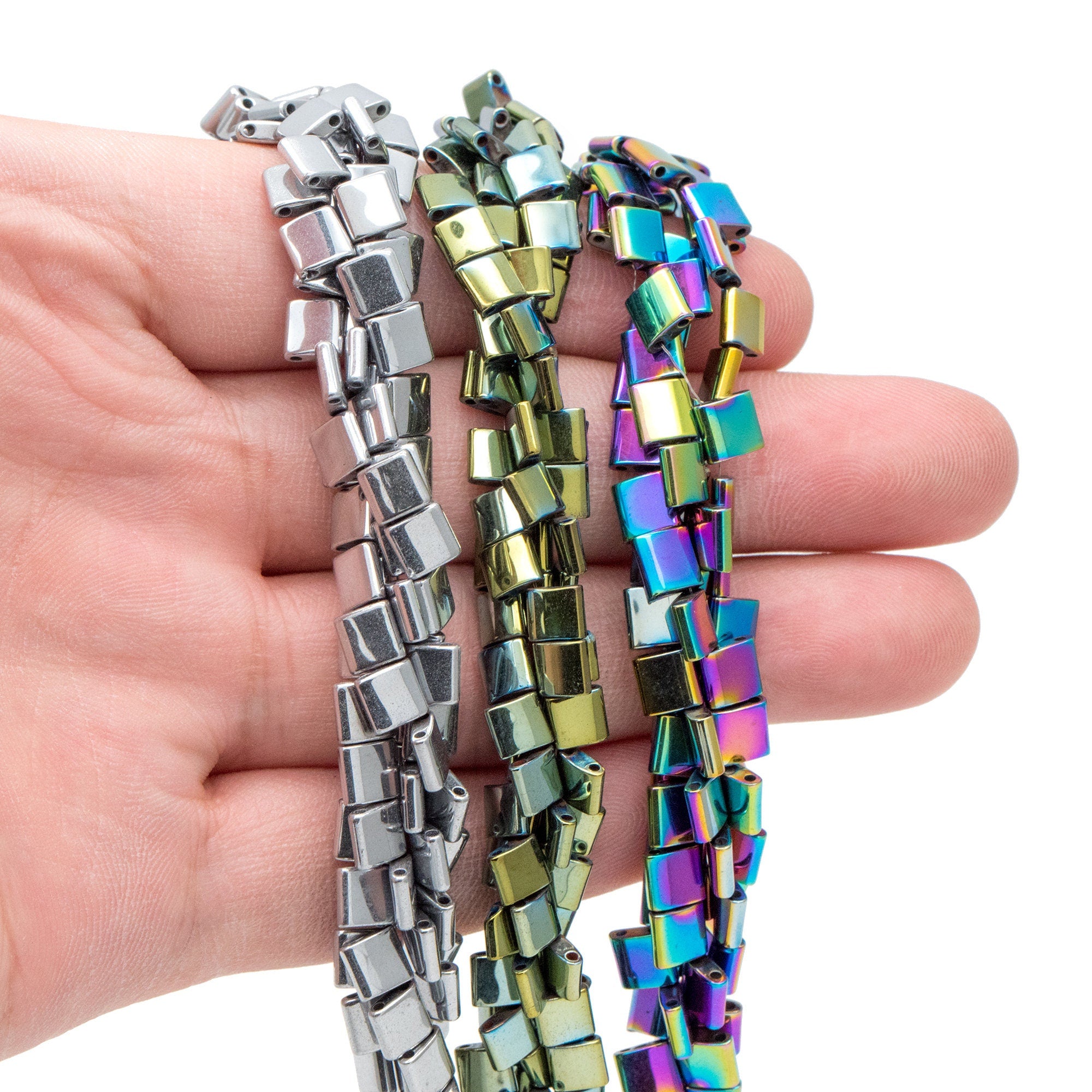 75pcs 2 Hole Beads, Tila Hematite Beads, 5mm, Perfect for Bracelets, Metallic Color (V6104)