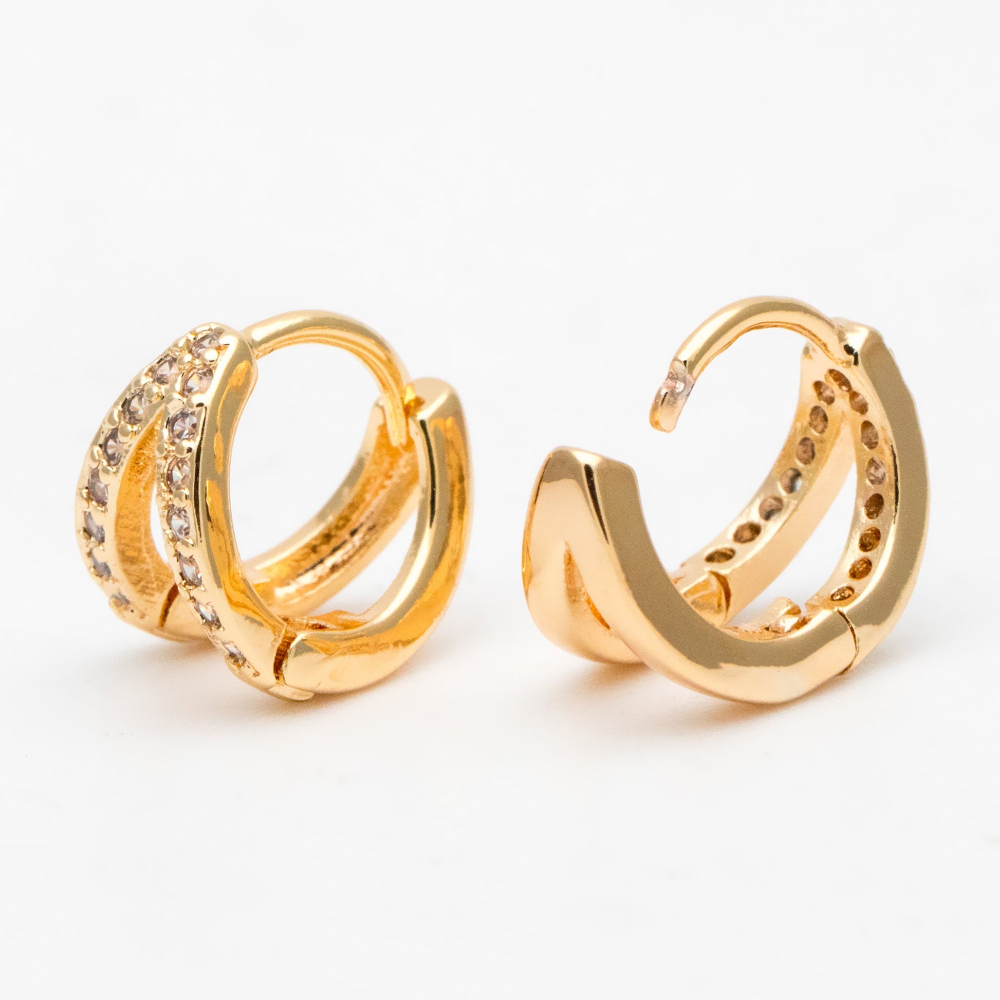 4pcs Gold/ Silver CZ Pave Tiny Double Hoop Earrings, 9mm hoop, Tragus Hoop, Cartilage Hoop, Cartilage Clicker Hoop (GB-3399-F)