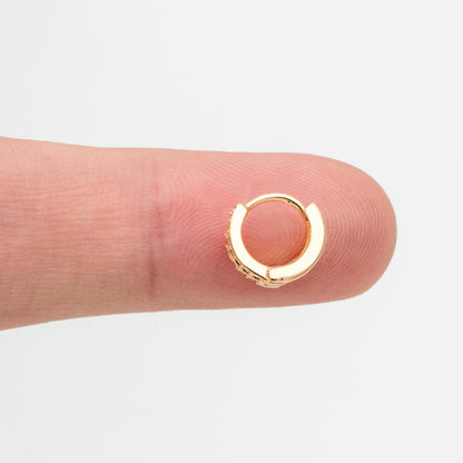4pcs Gold/ Silver CZ Pave Tiny Double Hoop Earrings, 9mm hoop, Tragus Hoop, Cartilage Hoop, Cartilage Clicker Hoop (GB-3399-F)