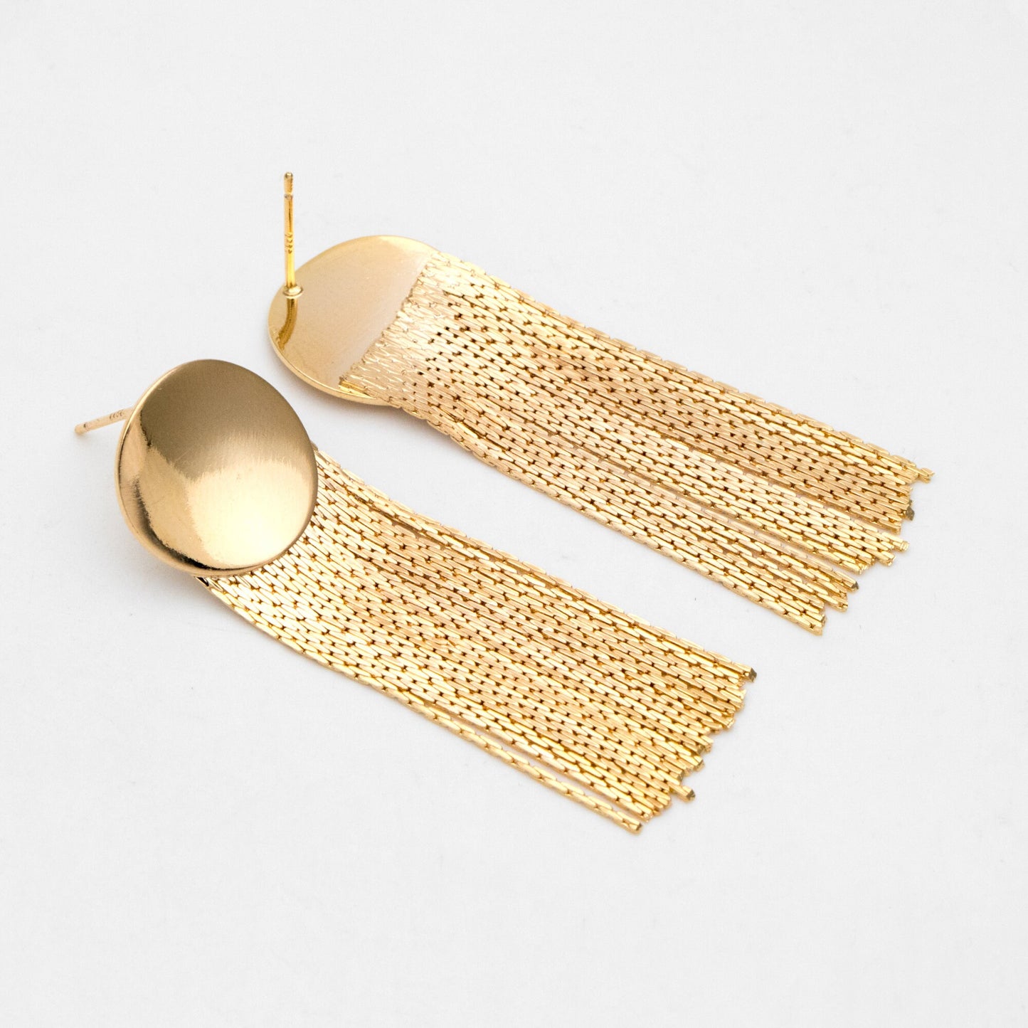 4pcs Gold Round Disc Tassel Ear Posts 48mm, 18K Gold plated Brass Dangling Stud Earring (GB-3356)