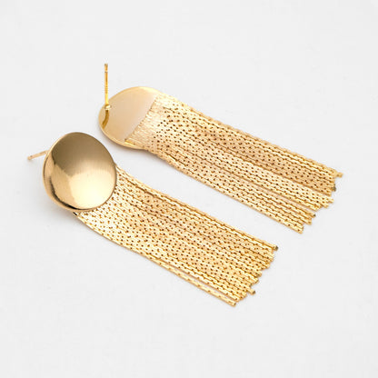4pcs Gold Round Disc Tassel Ear Posts 48mm, 18K Gold plated Brass Dangling Stud Earring (GB-3356)