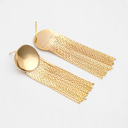 4pcs Gold Round Disc Tassel Ear Posts 48mm, 18K Gold plated Brass Dangling Stud Earring (GB-3356)