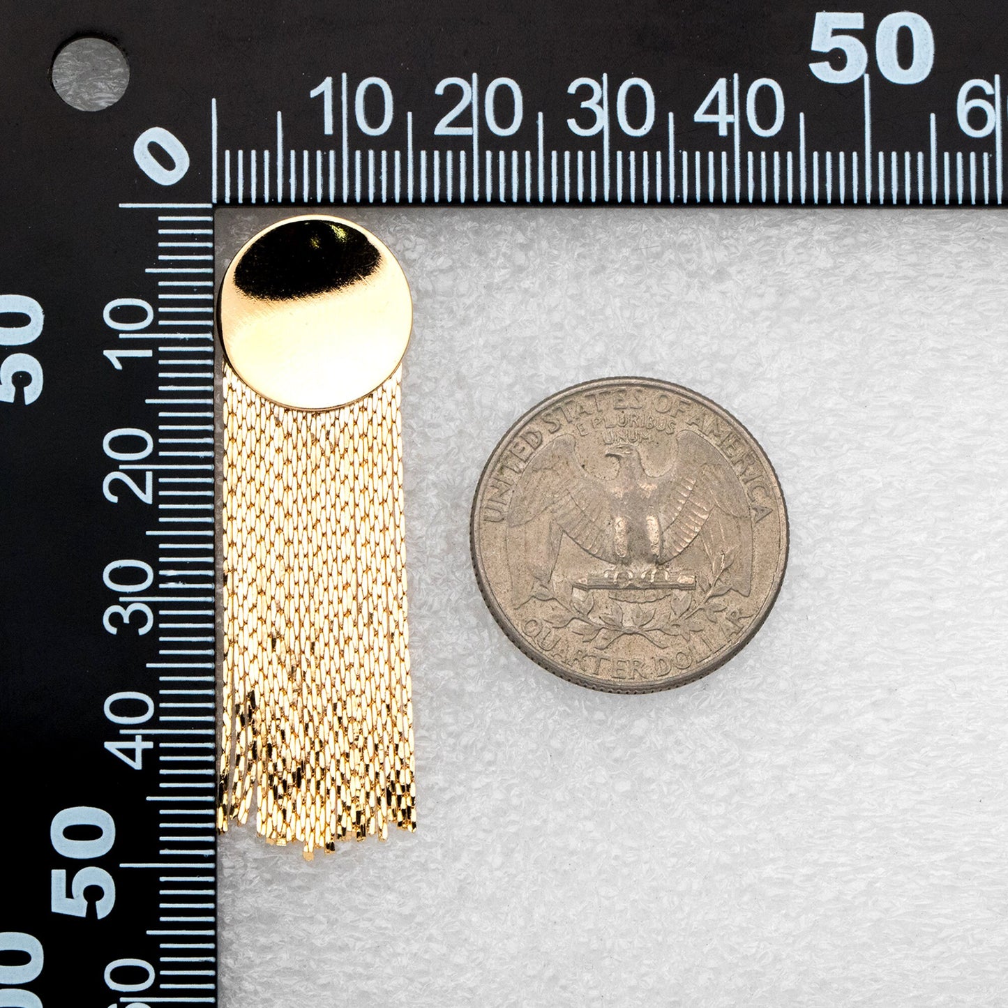 4pcs Gold Round Disc Tassel Ear Posts 48mm, 18K Gold plated Brass Dangling Stud Earring (GB-3356)