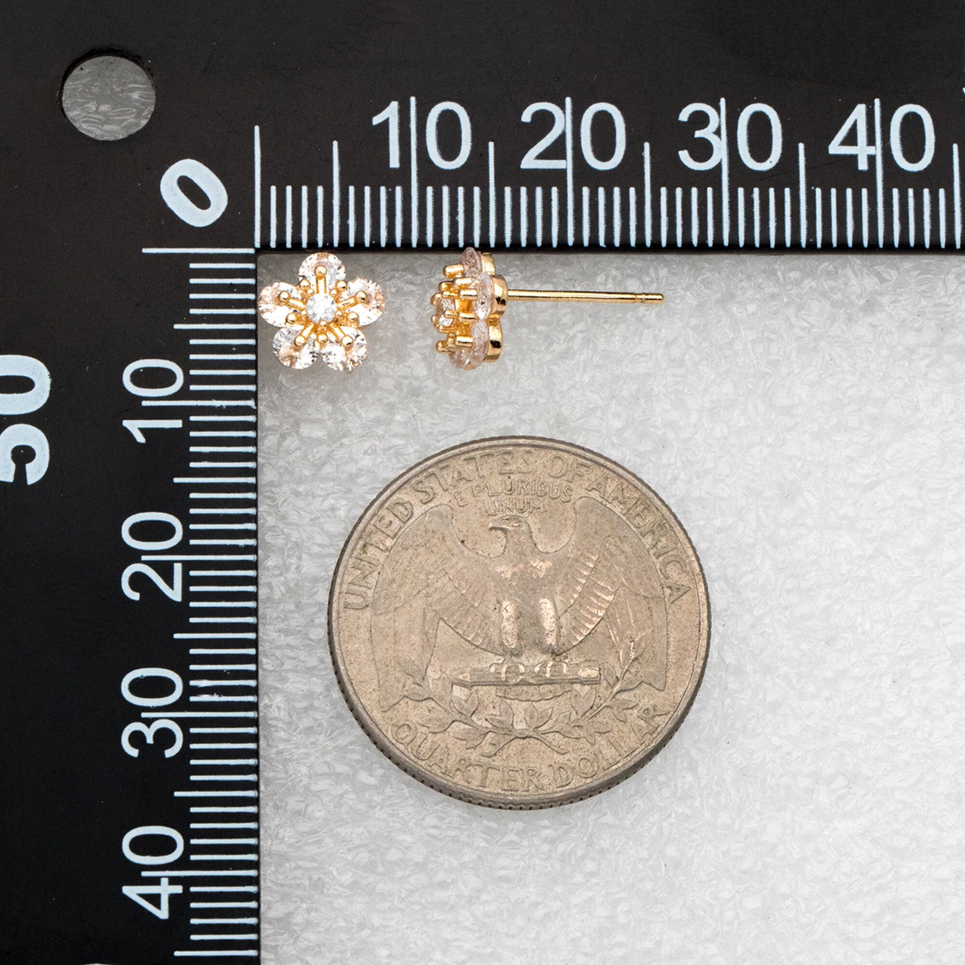 4pcs CZ Pave Gold Flower Ear Posts 8mm, Gold Plated Brass Stud Earrings (GB-3364)