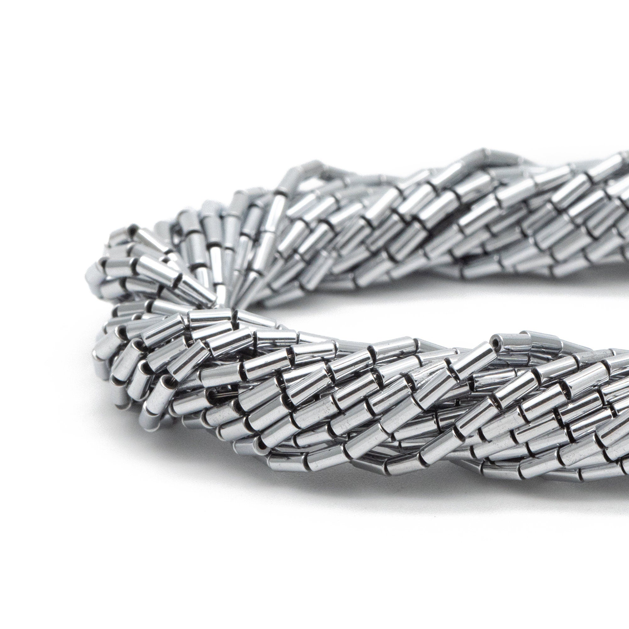 130pcs Cylinder Hematite Beads, Round Tube Spacer Beads 1.5x3mm, Silver (#V6100-2)