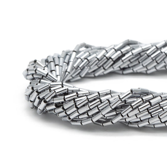 130pcs Cylinder Hematite Beads, Round Tube Spacer Beads 1.5x3mm, Silver (#V6100-2)