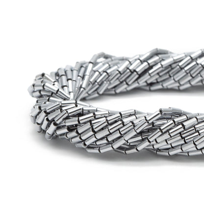 130pcs Cylinder Hematite Beads, Round Tube Spacer Beads 1.5x3mm, Silver (#V6100-2)
