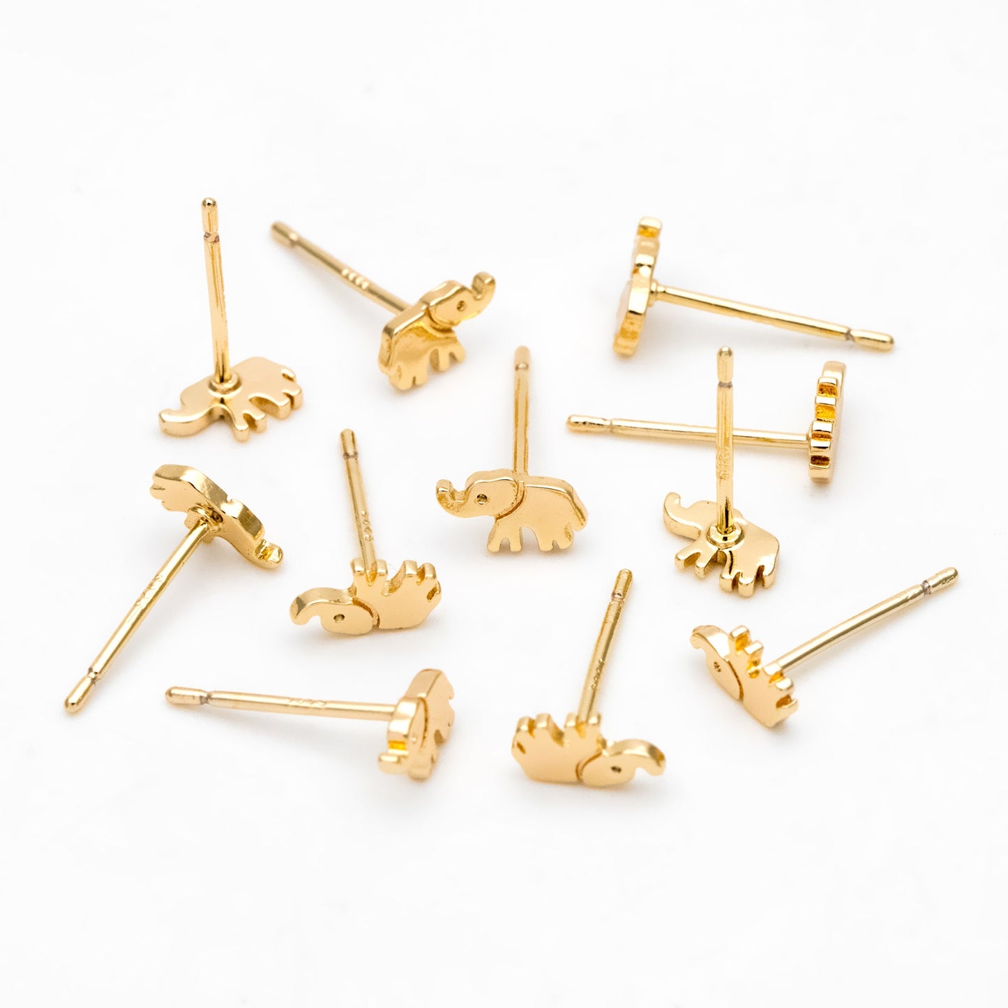 10pcs Gold Elephant Ear posts 4x7mm, Gold Plated Brass Minimalist Stud Earrings (GB-3306)