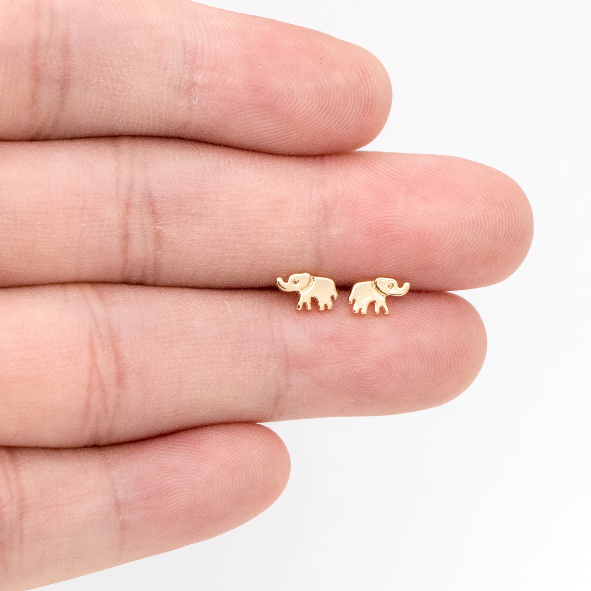 10pcs Gold Elephant Ear posts 4x7mm, Gold Plated Brass Minimalist Stud Earrings (GB-3306)