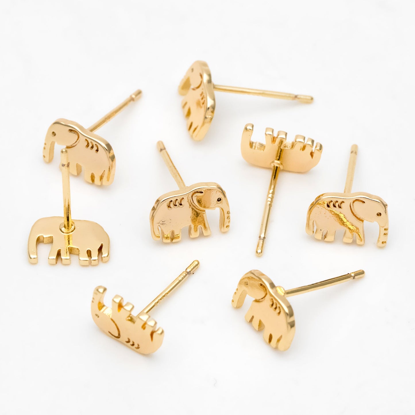 10pcs Gold/ Silver Elephant Ear posts 6x9mm, Gold/ Rhodium Plated Brass Minimalist Stud Earrings (GB-3309)