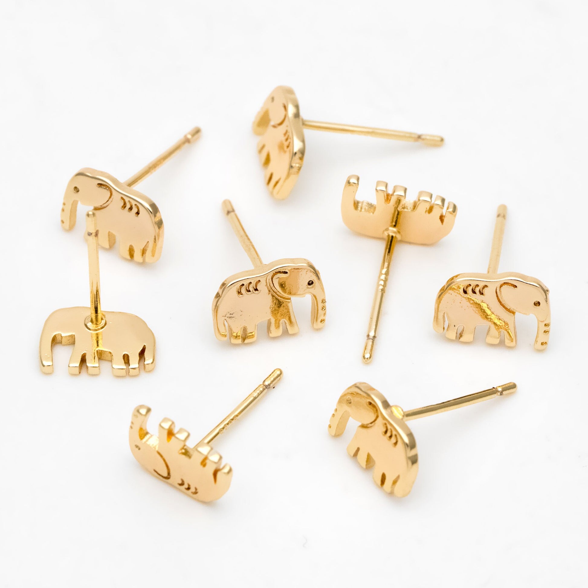 10pcs Gold/ Silver Elephant Ear posts 6x9mm, Gold/ Rhodium Plated Brass Minimalist Stud Earrings (GB-3309)