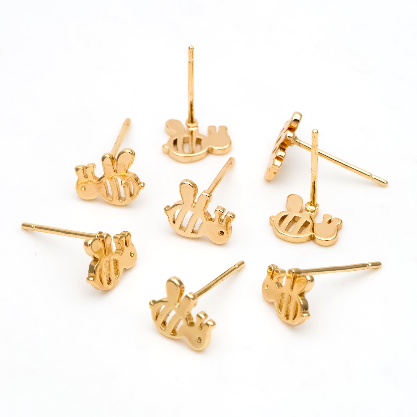 10pcs Gold Bee Ear posts 7x8mm, Gold Plated Brass Minimalist Stud Earrings (GB-3310)