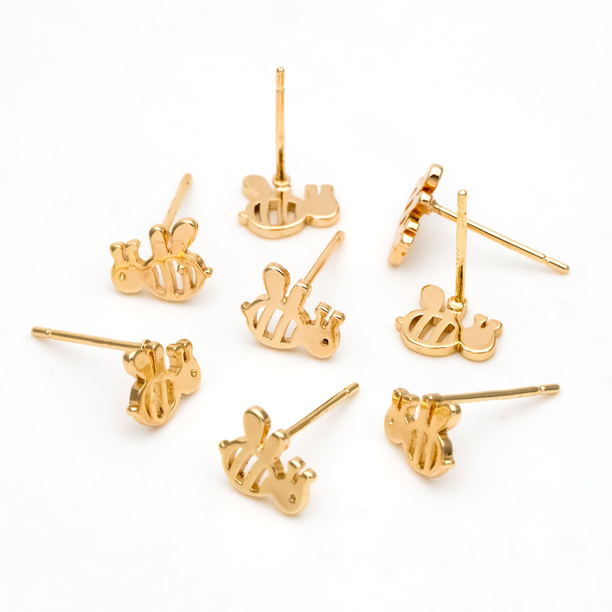 10pcs Gold Bee Ear posts 7x8mm, Gold Plated Brass Minimalist Stud Earrings (GB-3310)
