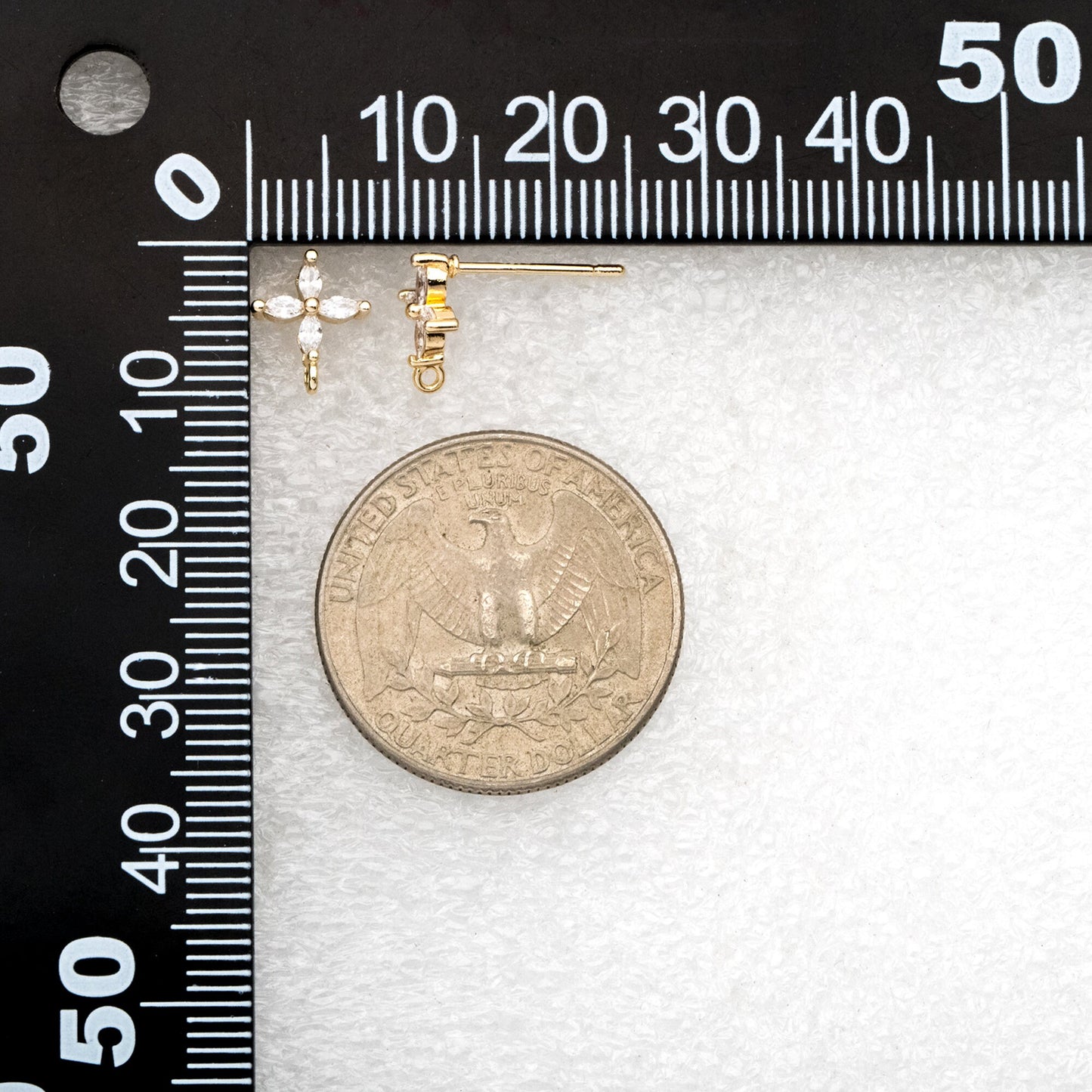 4pcs CZ Pave Gold Flower Stud Earring with Loop, Gold Plated Brass, Jewelry Supplies (GB-3311)