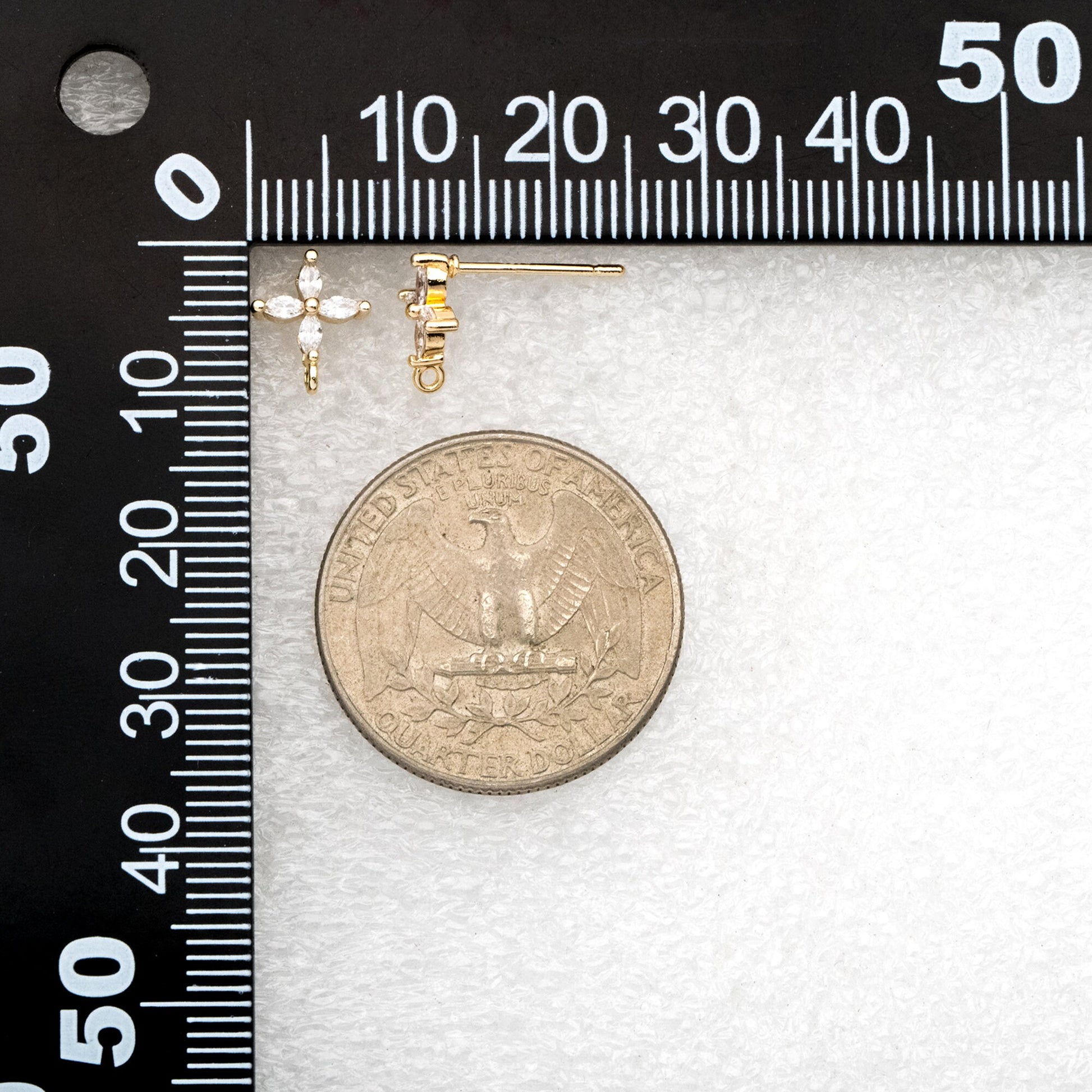 4pcs CZ Pave Gold Flower Stud Earring with Loop, Gold Plated Brass, Jewelry Supplies (GB-3311)