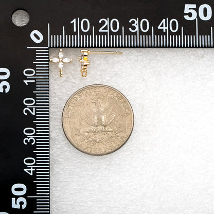 4pcs CZ Pave Gold Flower Stud Earring with Loop, Gold Plated Brass, Jewelry Supplies (GB-3311)