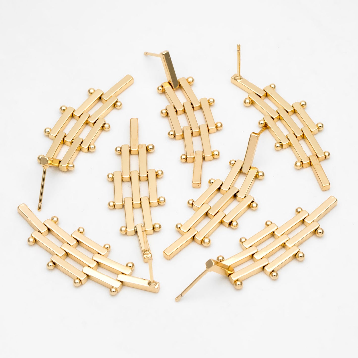 4pcs Dangle Bar Ear Posts, Stud Earrings Findings, Geometric Earring Components (GB-3365)