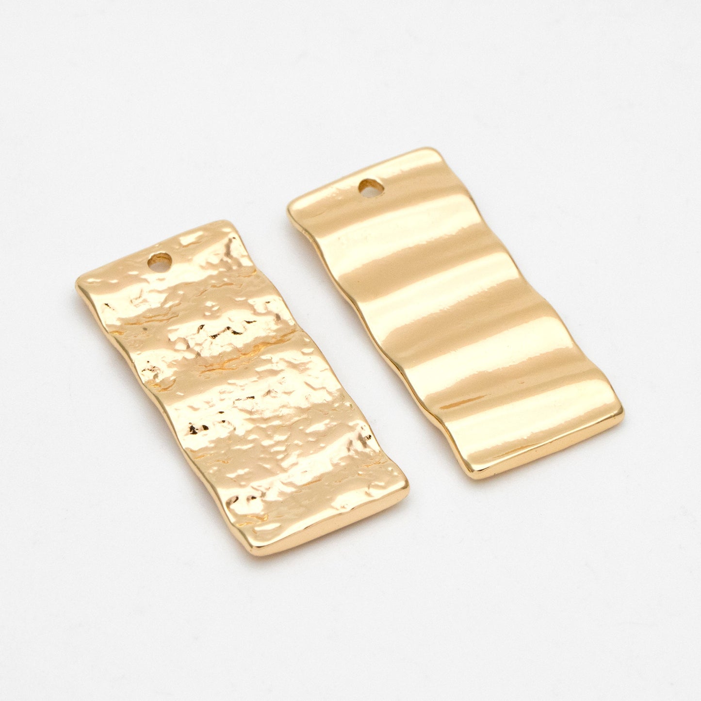 10pcs Gold Wavy Rectangle Charms 28x13mm, 18K Gold plated Brass Hammered Geometric Pendant (GB-2977-H)
