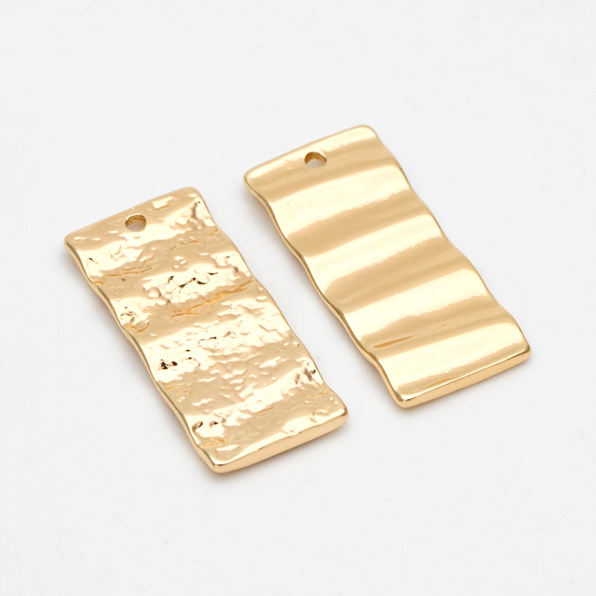 10pcs Gold Wavy Rectangle Charms 28x13mm, 18K Gold plated Brass Hammered Geometric Pendant (GB-2977-H)