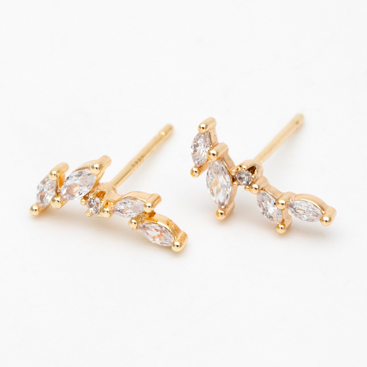 4pcs Leaf Stud Earrings, 18K Gold Plated Brass, CZ Pave Branch Earrings (GB-3369-H)
