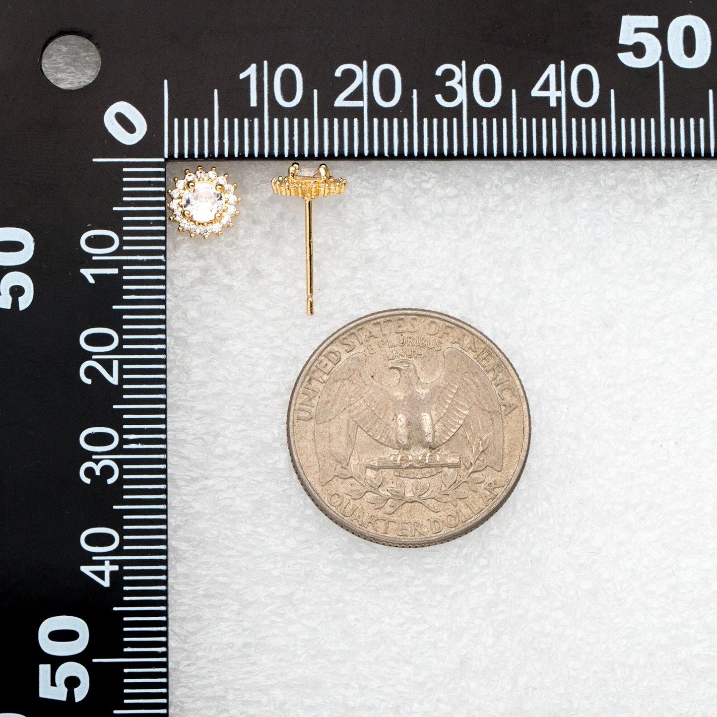 4pcs CZ Pave Gold Flower Ear Posts 8mm, Gold Plated Brass Stud Earrings (#GB-3371)