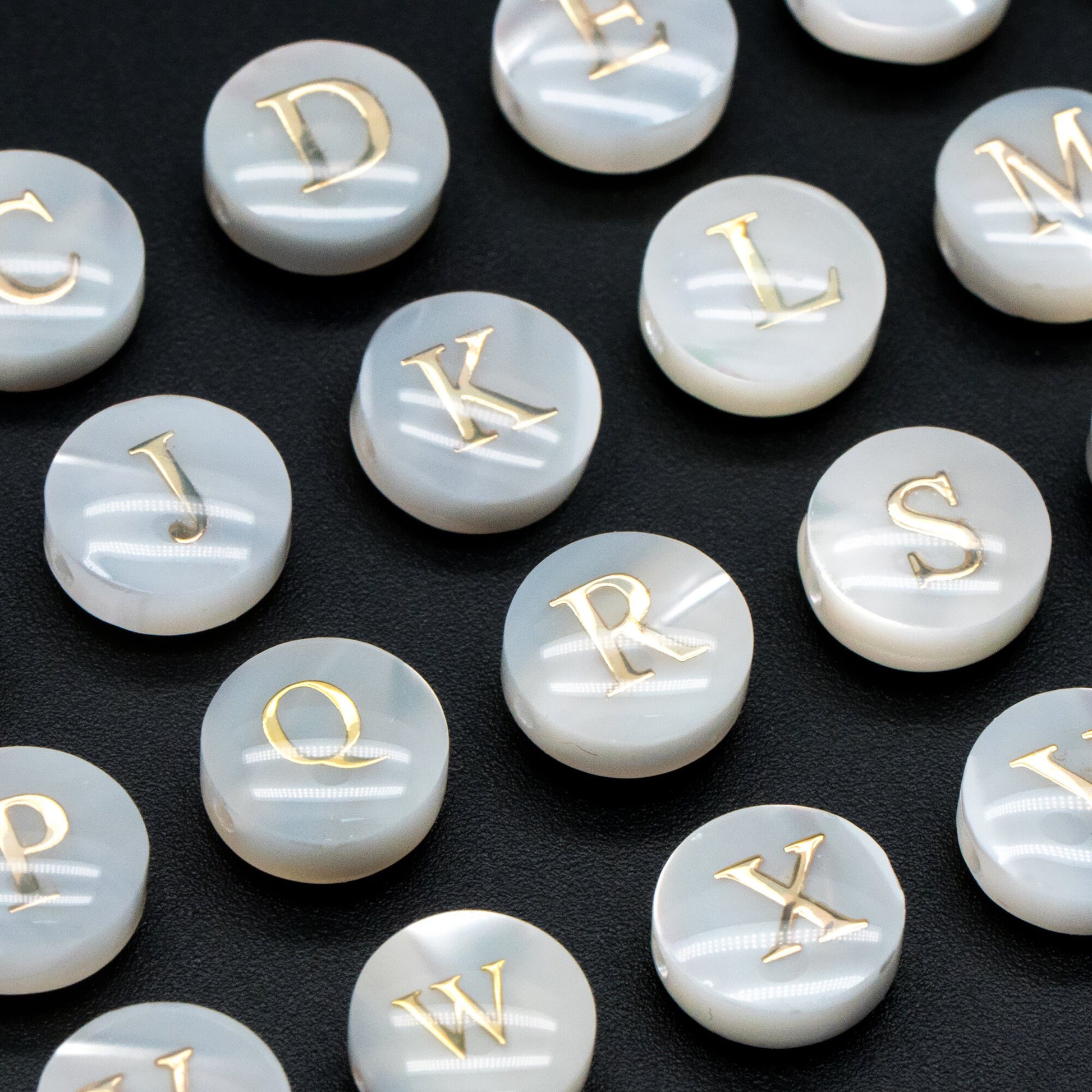 8mm Shell Alphabet Beads, English Letter Beads, Round Coin Letter Charms, Personalized Initial Charms, You Choose Letter (V1404)